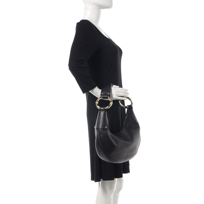 Gucci Calfskin Half Moon Bamboo Ring Hobo Black 2 of 9