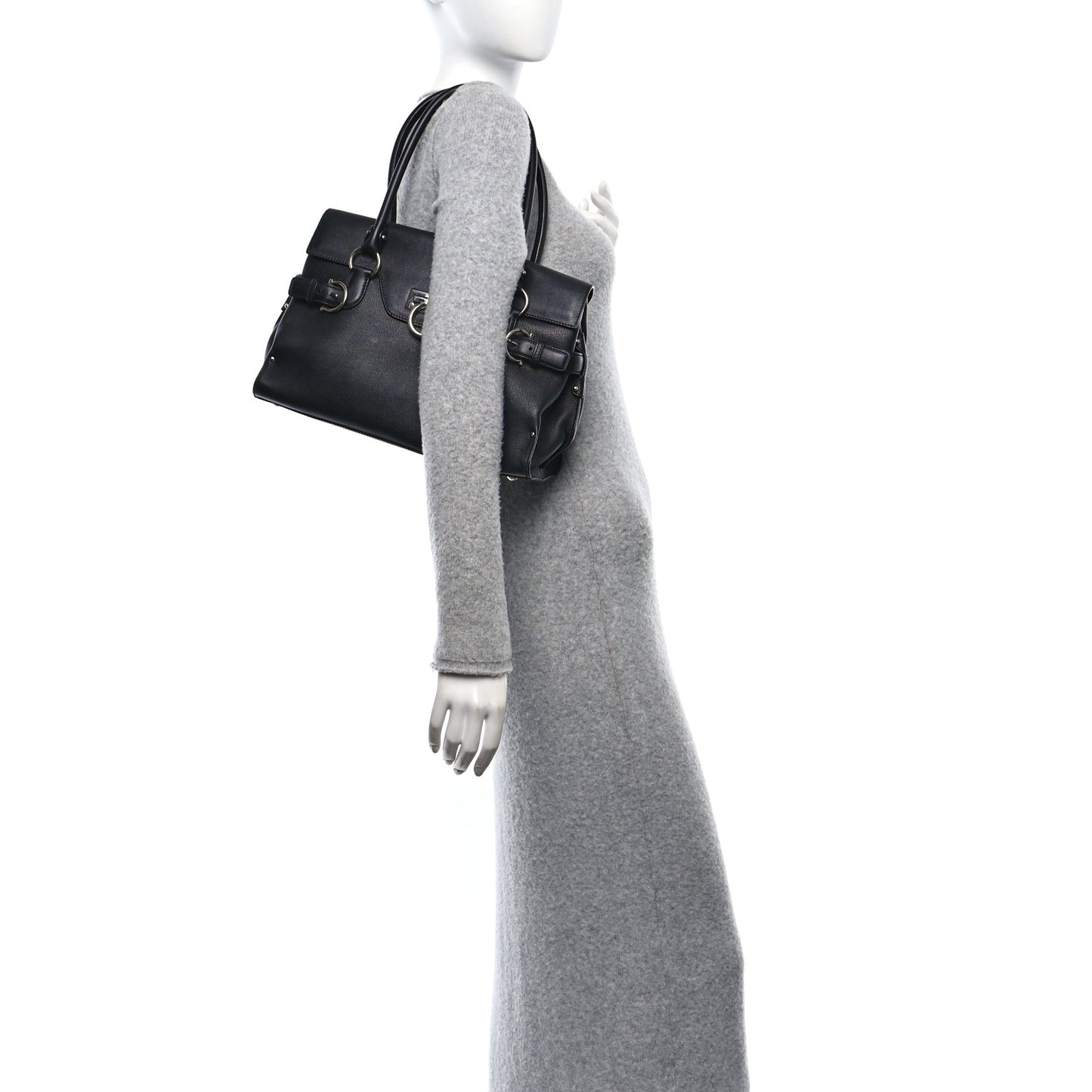 Calfskin Gancini Top Handle Satchel Black
