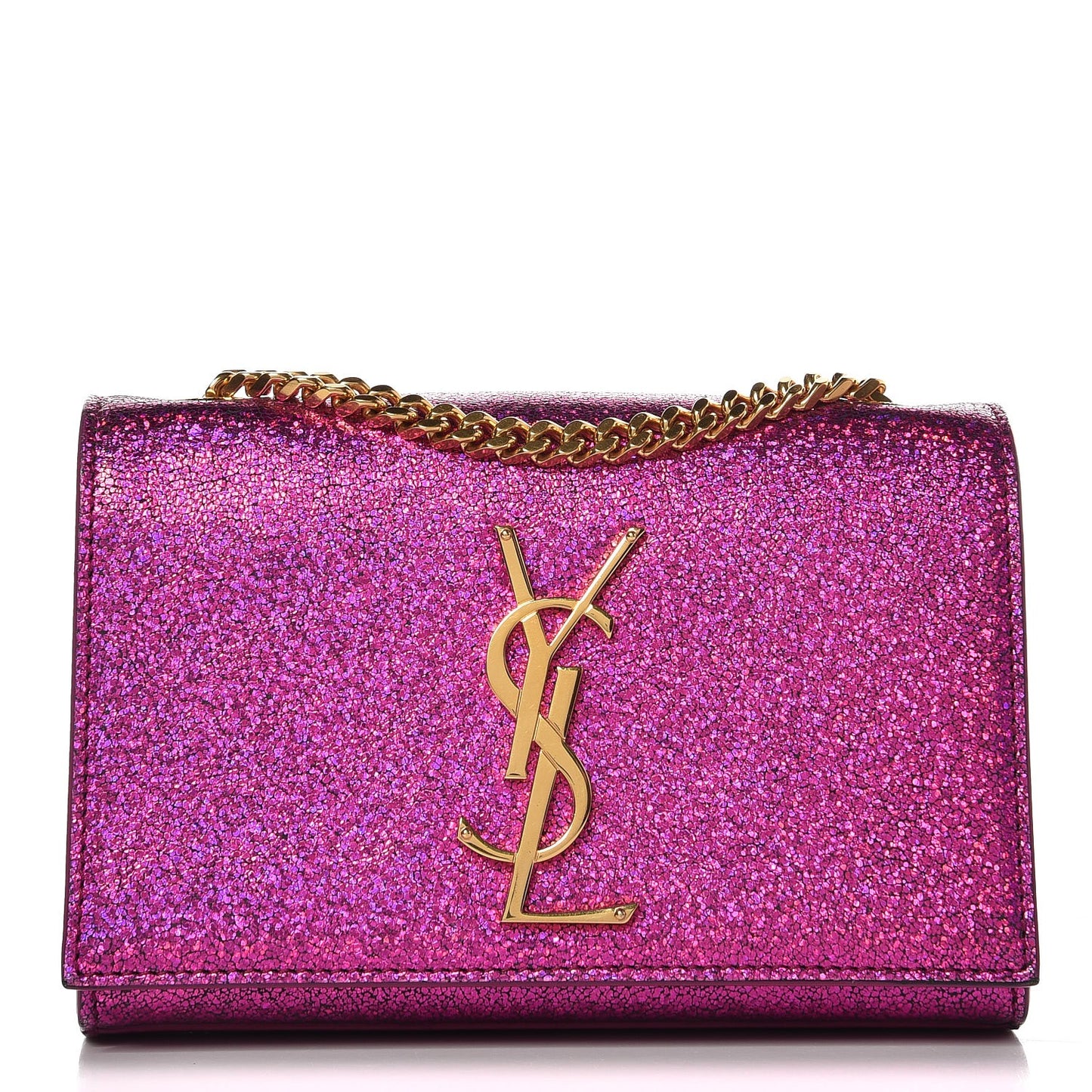 Metallic Calfskin Small Classic Monogram Kate Satchel Fuchsia