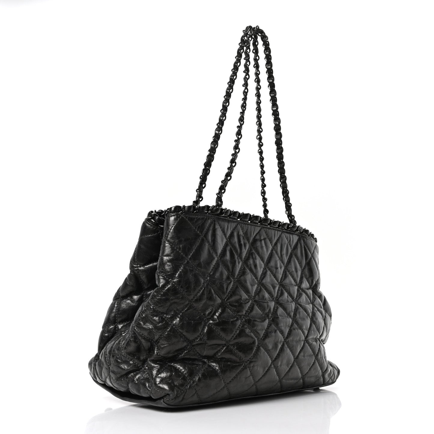 Metallic Aged Calfskin Quilted Small Chain Me Tote Dark Silver