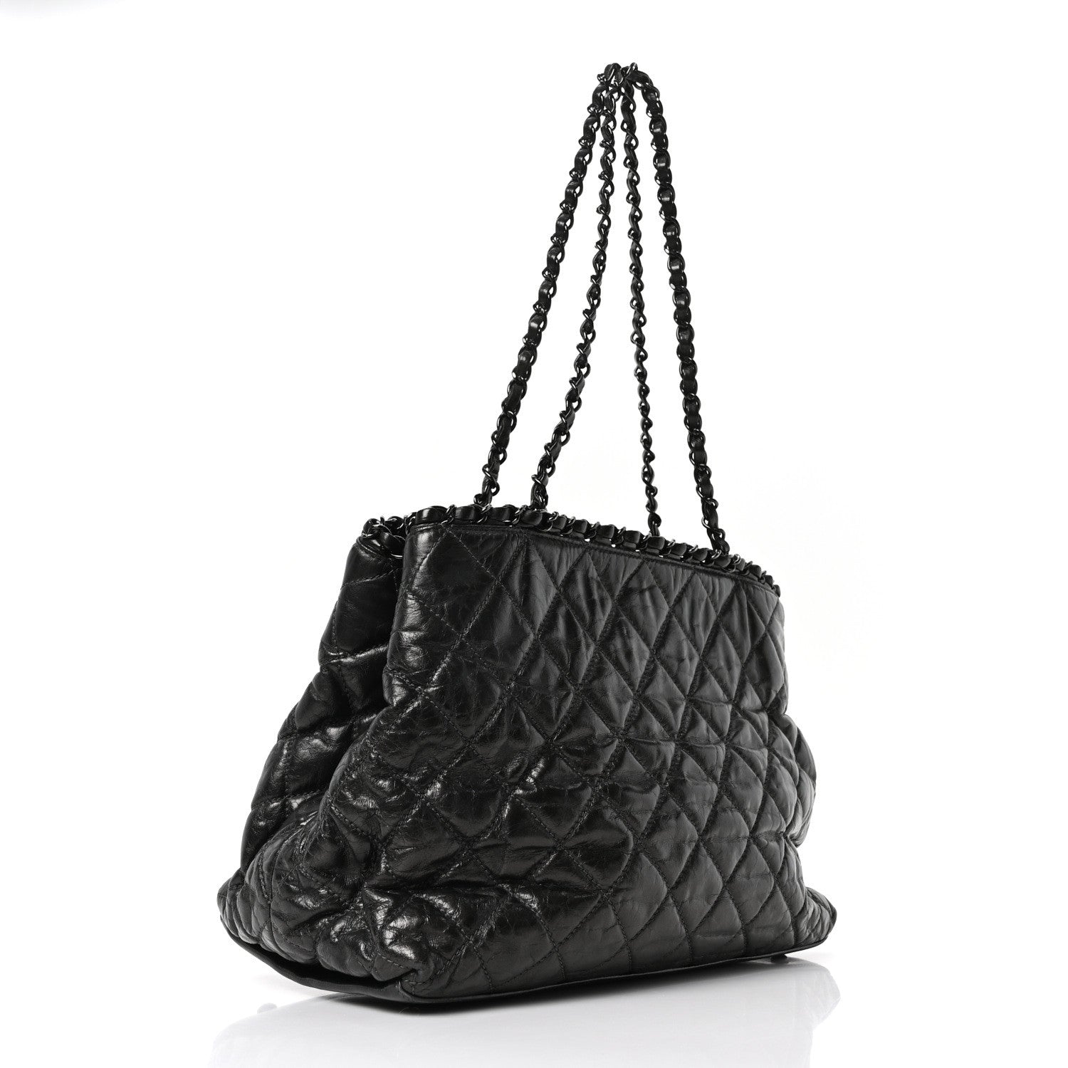 Chanel Metallic Aged Calfskin Quilted Small Chain Me Tote Dark Silver 3 of 10