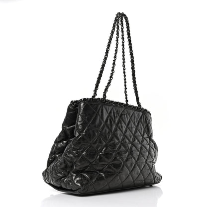Chanel Metallic Aged Calfskin Quilted Small Chain Me Tote Dark Silver 3 of 10