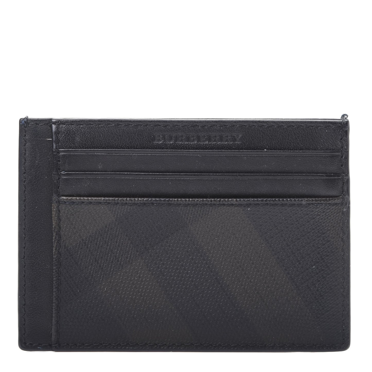 Grained Calfskin London Check Money Clip Card Case Navy Black