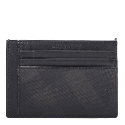 Burberry Grained Calfskin London Check Money Clip Card Case Navy Black 1 of 9