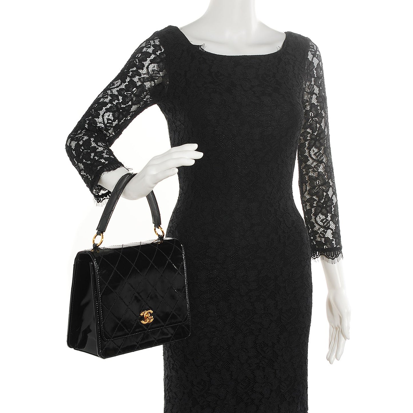 Patent Medium Kelly Flap Bag Black