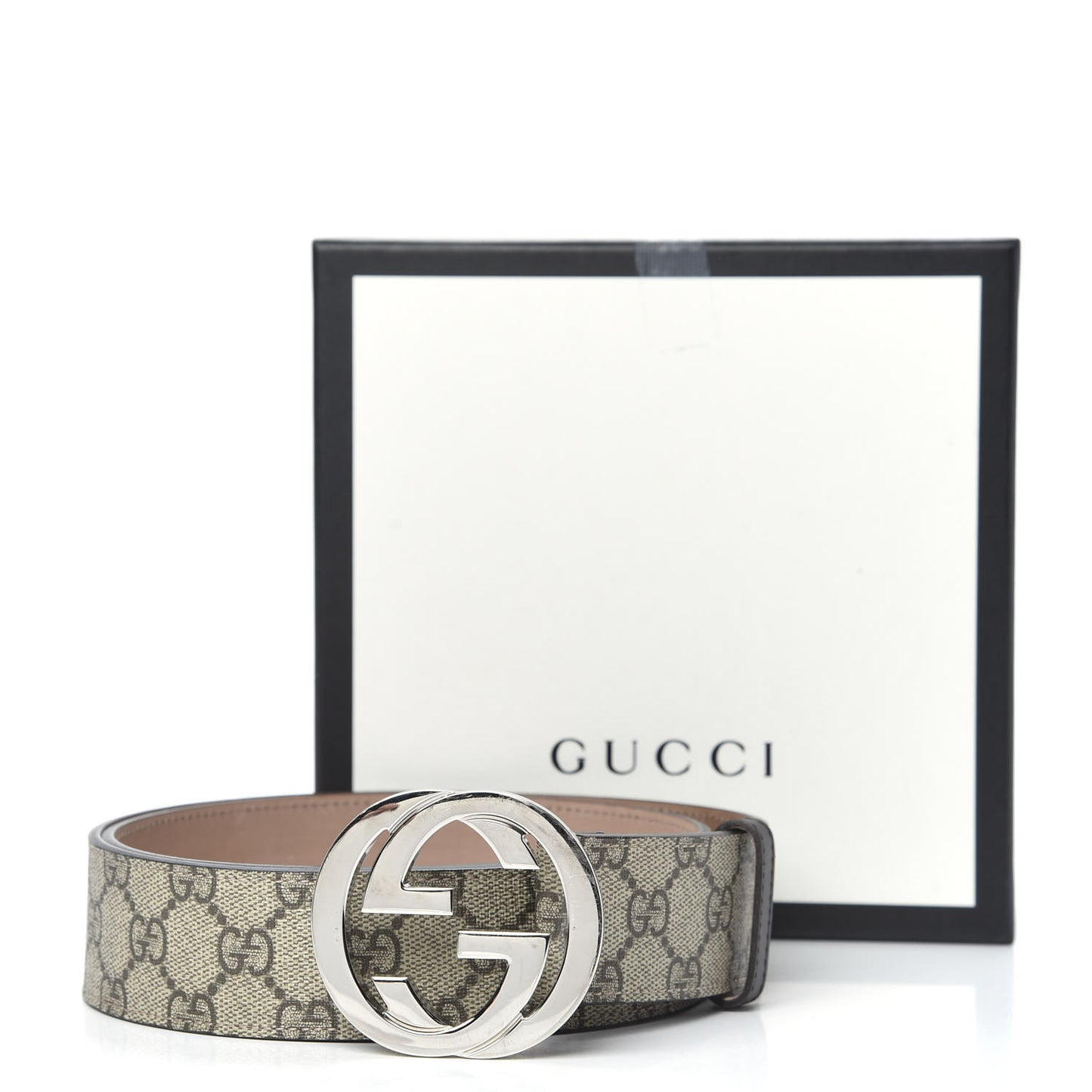GG Supreme Monogram Selleria Calfskin Interlocking G 40mm Belt 95 38 Beige Ebony Cocoa