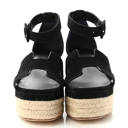 Hermes Suede Elda Espadrille Wedge Sandals 35 Black 3 of 8