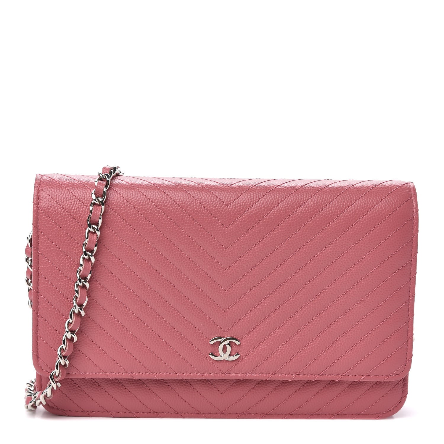 Chanel Caviar Chevron Quilted Wallet On Chain WOC Pink 1 of 12