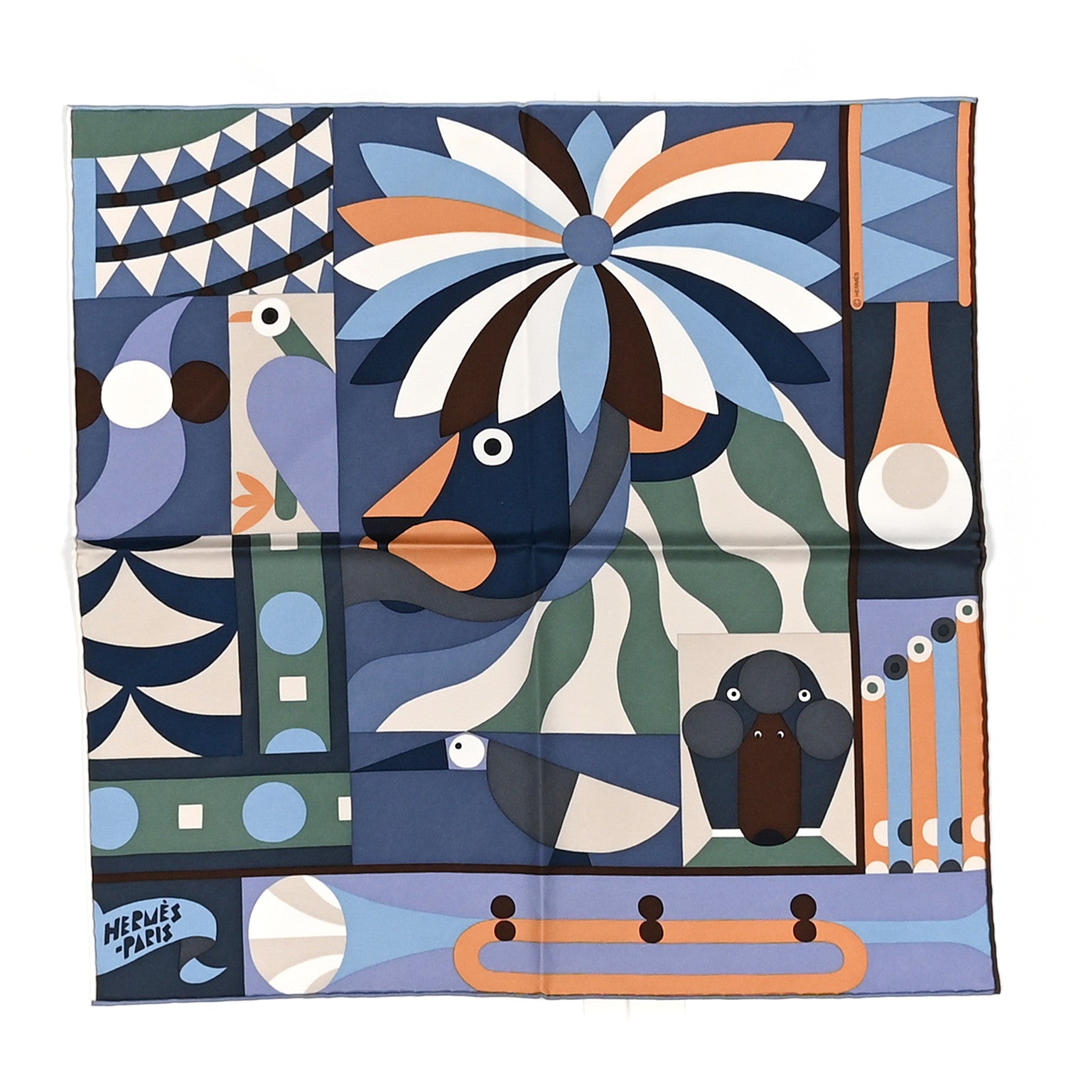 Hermes Silk Parade En Fanfare Detail Scarf 45 Bleu Ardoise Vert 1 of 4
