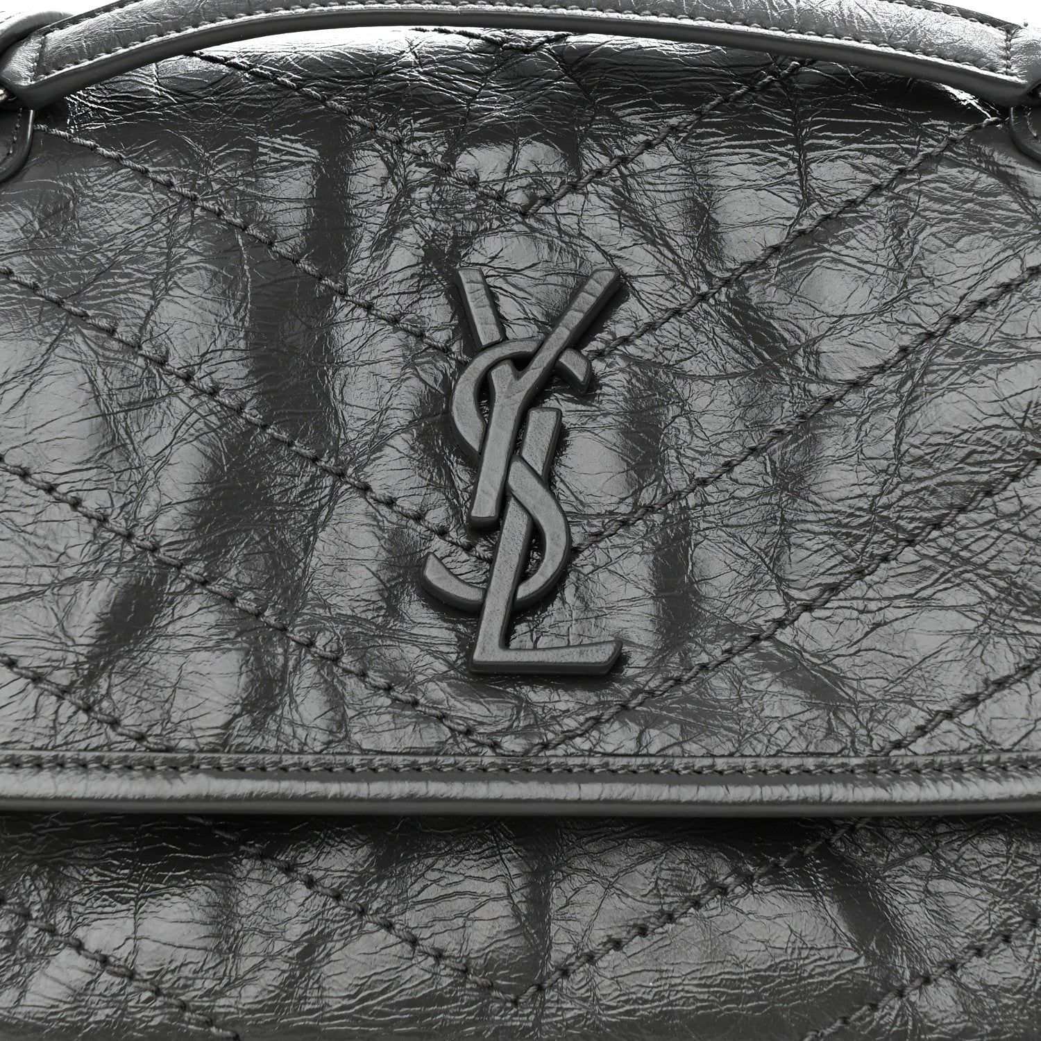 Saint Laurent Crinkled Calfskin Matelasse Monogram Baby Niki Chain Satchel Storm 8 of 11