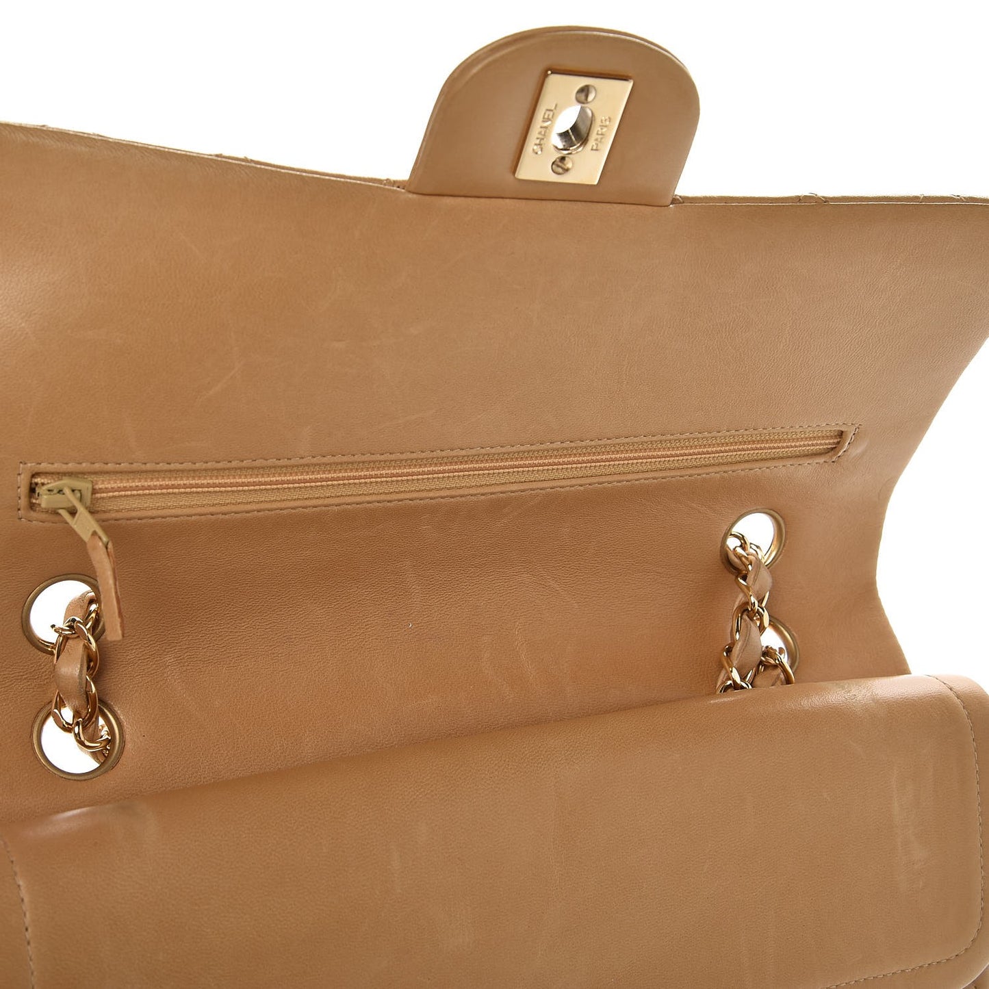 Lambskin Quilted Medium Double Flap Beige