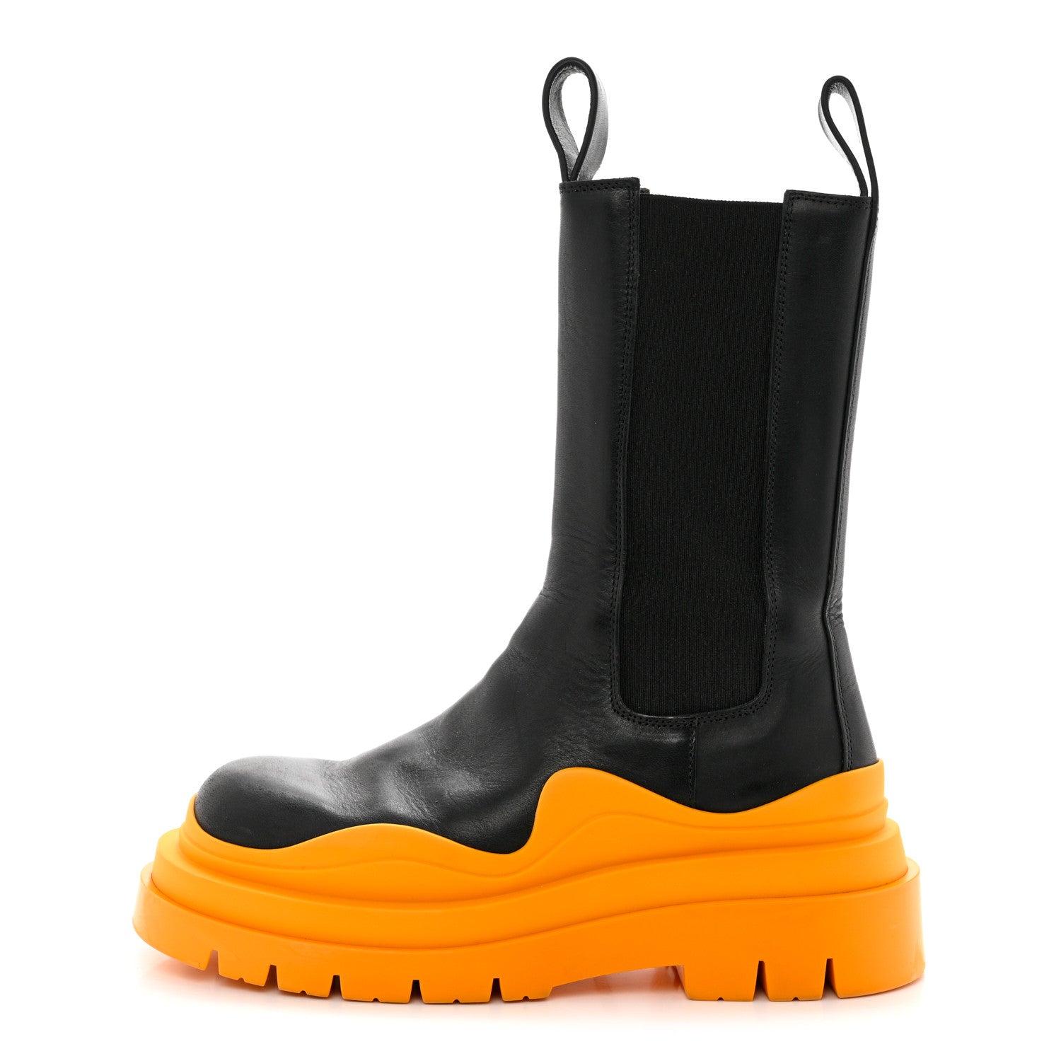 Bottega Veneta Calfskin The Tire Chelsea Boots 35.5 Black Tangerine 1 of 11