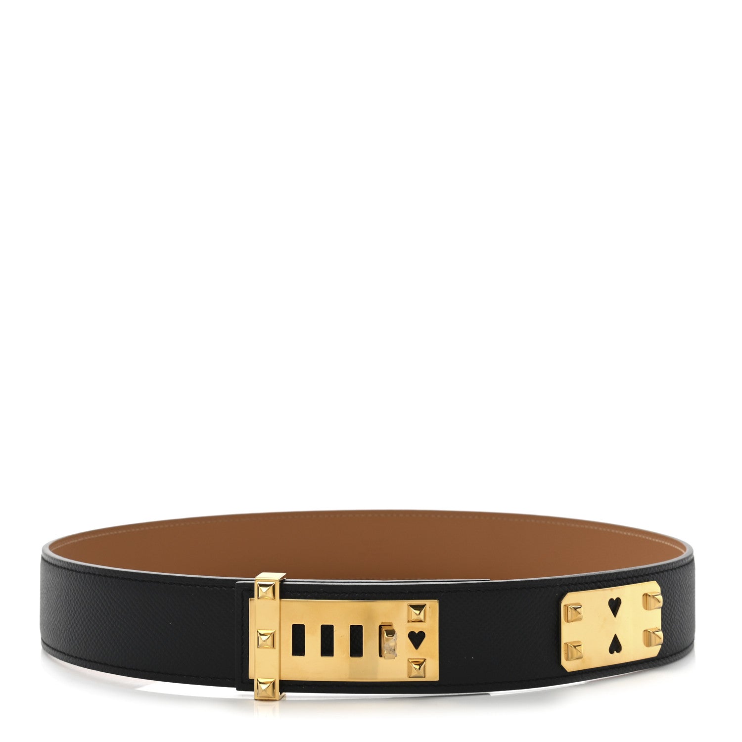 Hermes Epsom Swift 35mm Collier De Chien CDC As De Coeur Belt 75 Black Gold 1 of 6