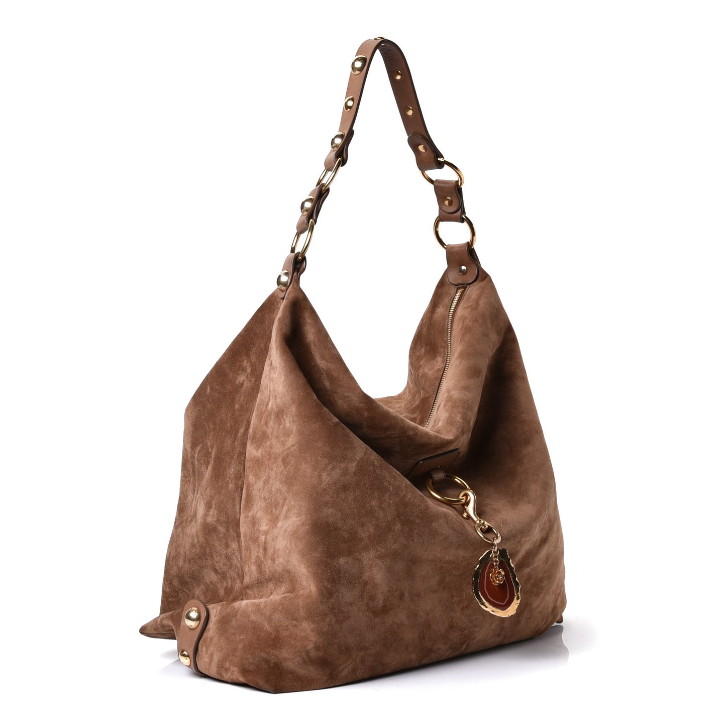 Suede Studded Hobo Taupe