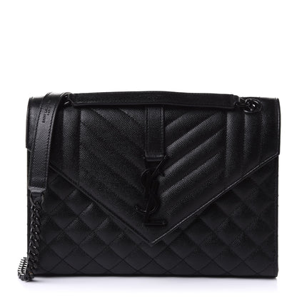 Saint Laurent Grain De Poudre Textured Mixed Matelasse Triquilt Medium Monogram Satchel Black 1 of 10