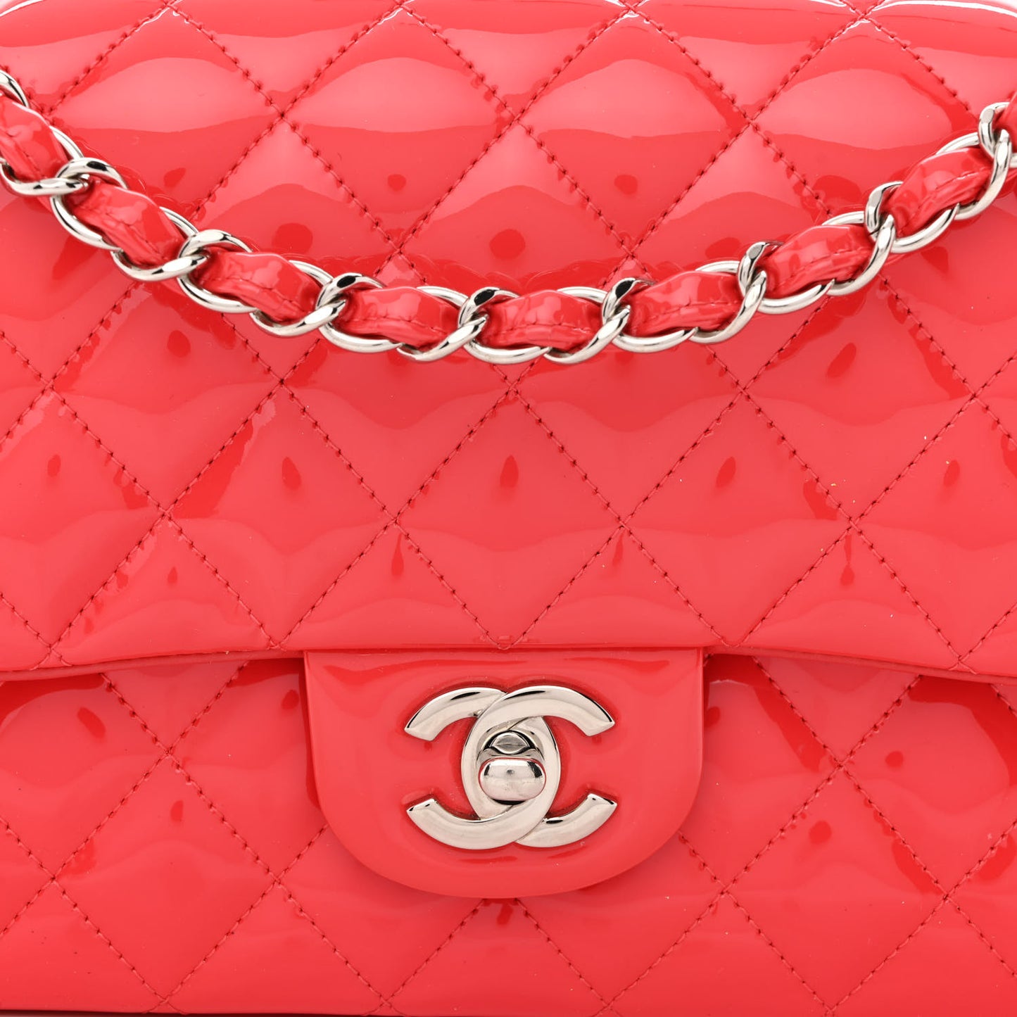 Patent Quilted Medium Double Flap Pink