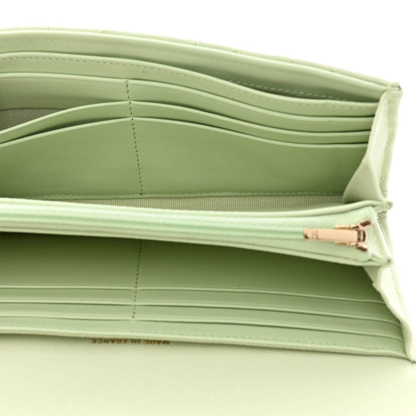 Caviar Quilted Large Gusset Flap Wallet Light Green