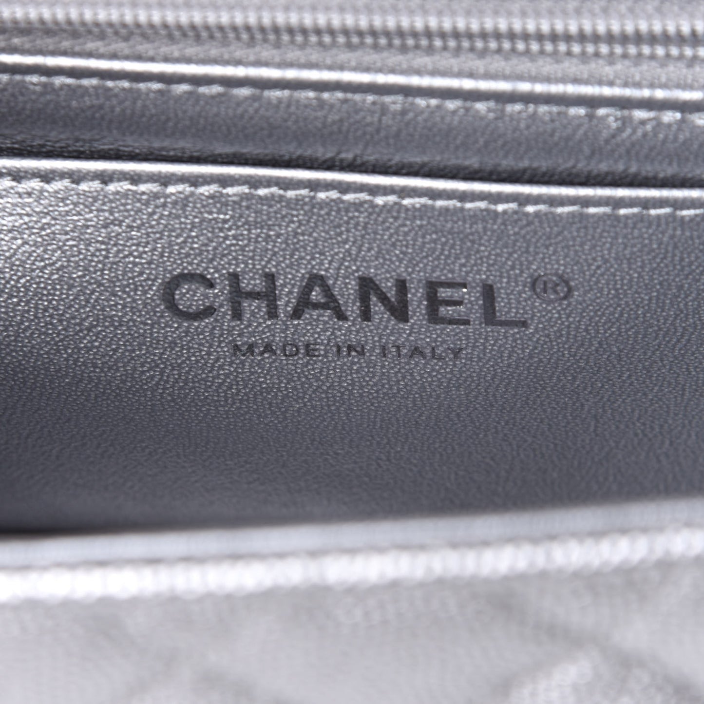 Metallic Caviar Quilted Mini Top Handle Rectangular Flap Silver