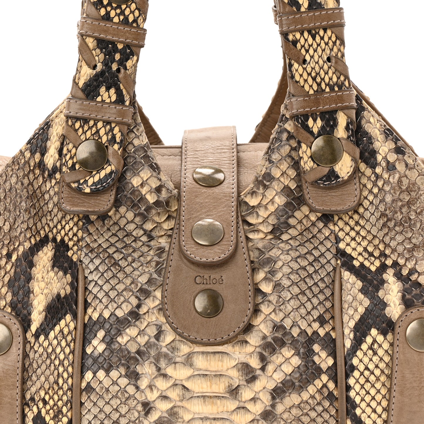 Snakeskin Calfskin Silverado Shoulder Bag Beige