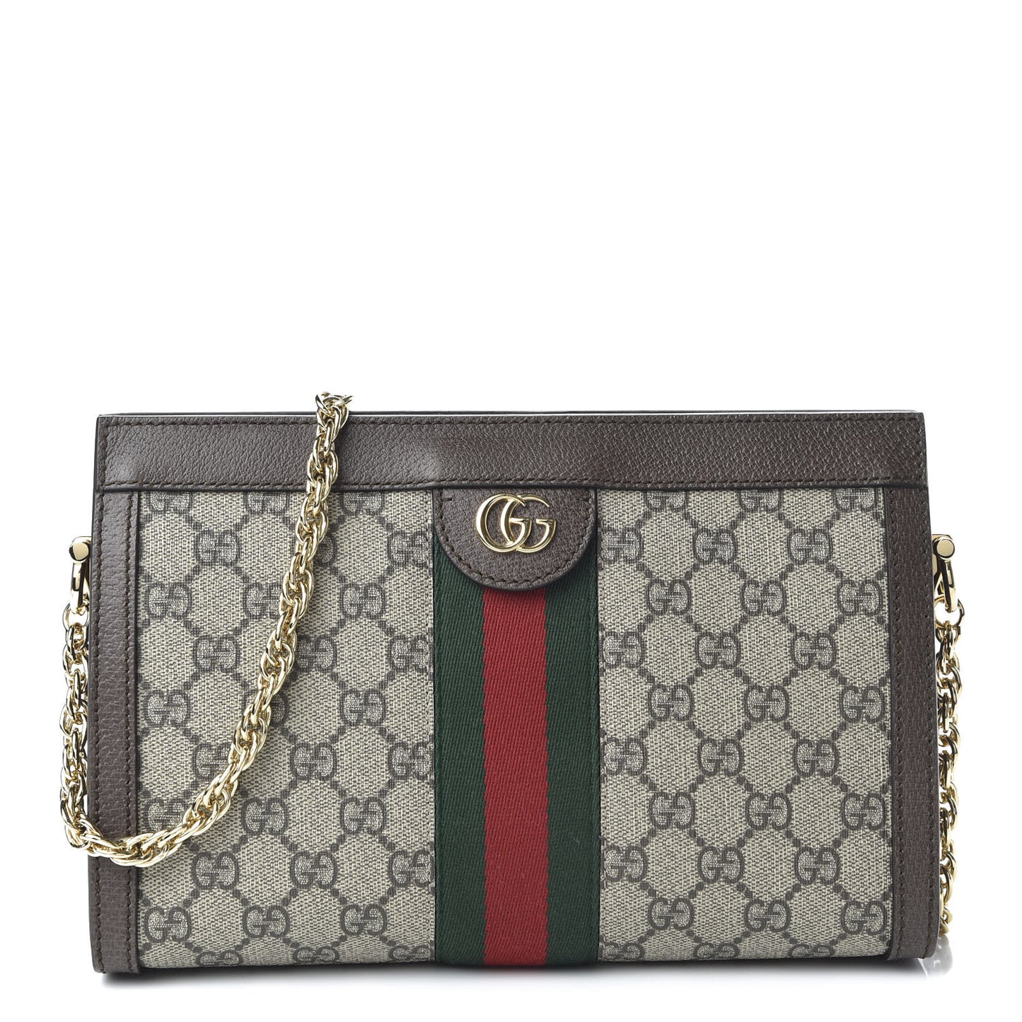 GG Supreme Monogram Web Small Ophidia Chain Shoulder Bag Brown