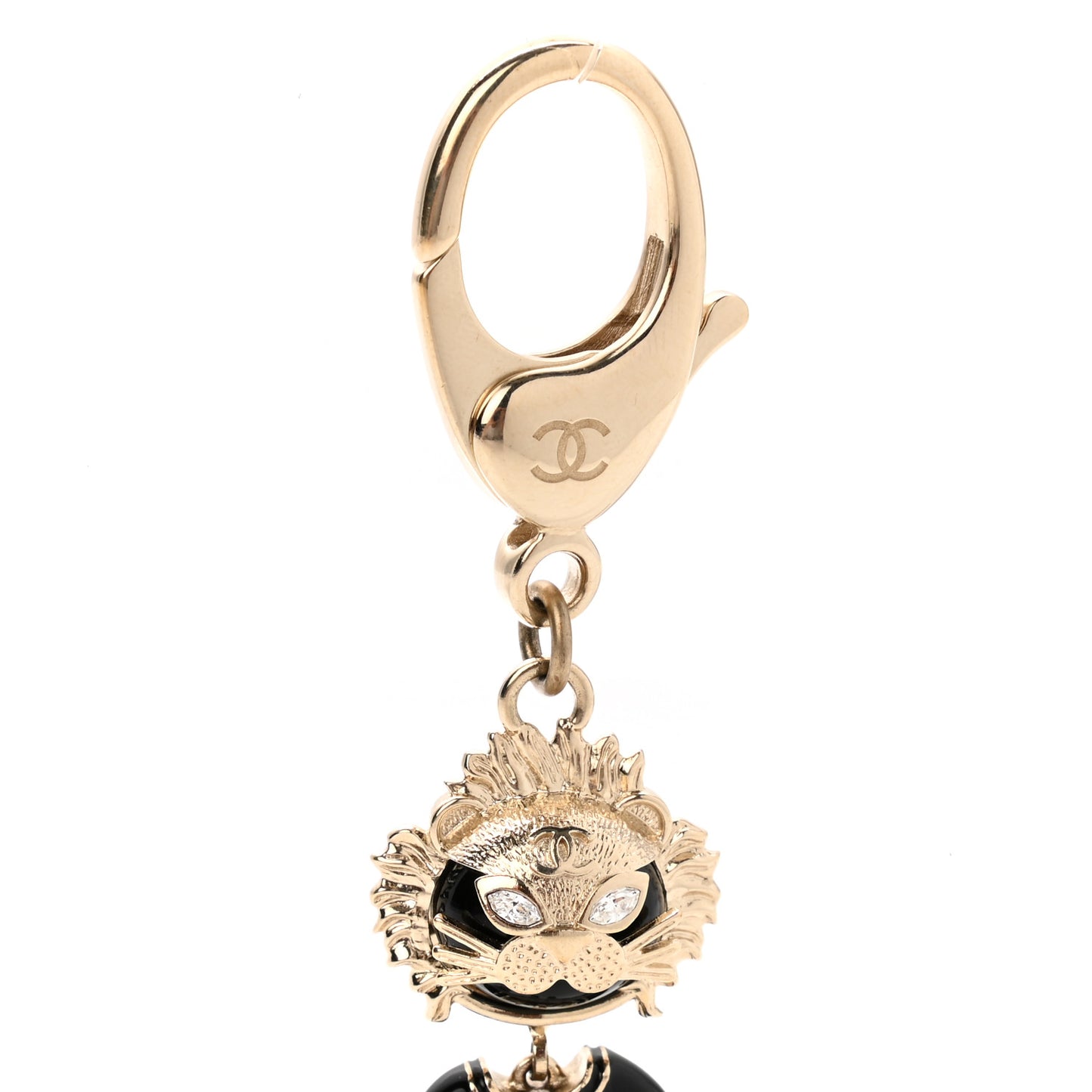 Crystal Pearl Lion Keychain Black Gold