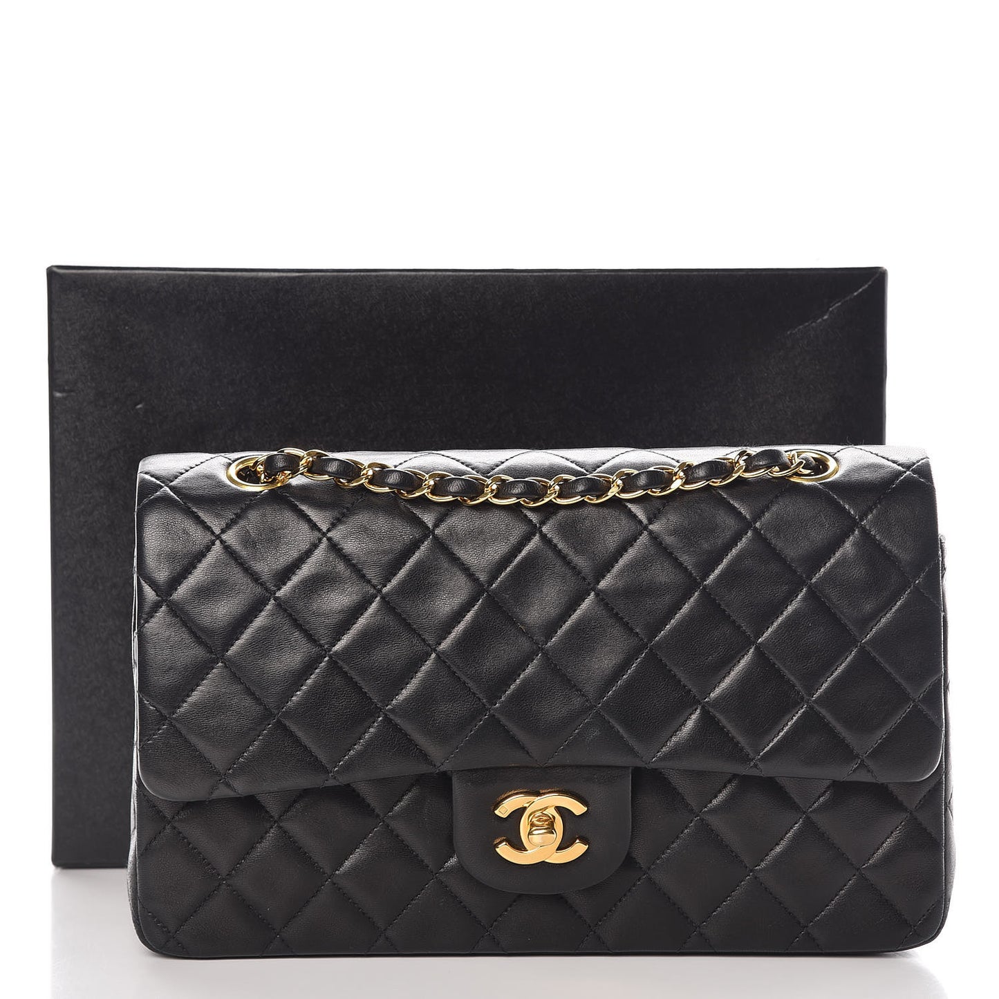 Lambskin Quilted Medium Double Flap Black