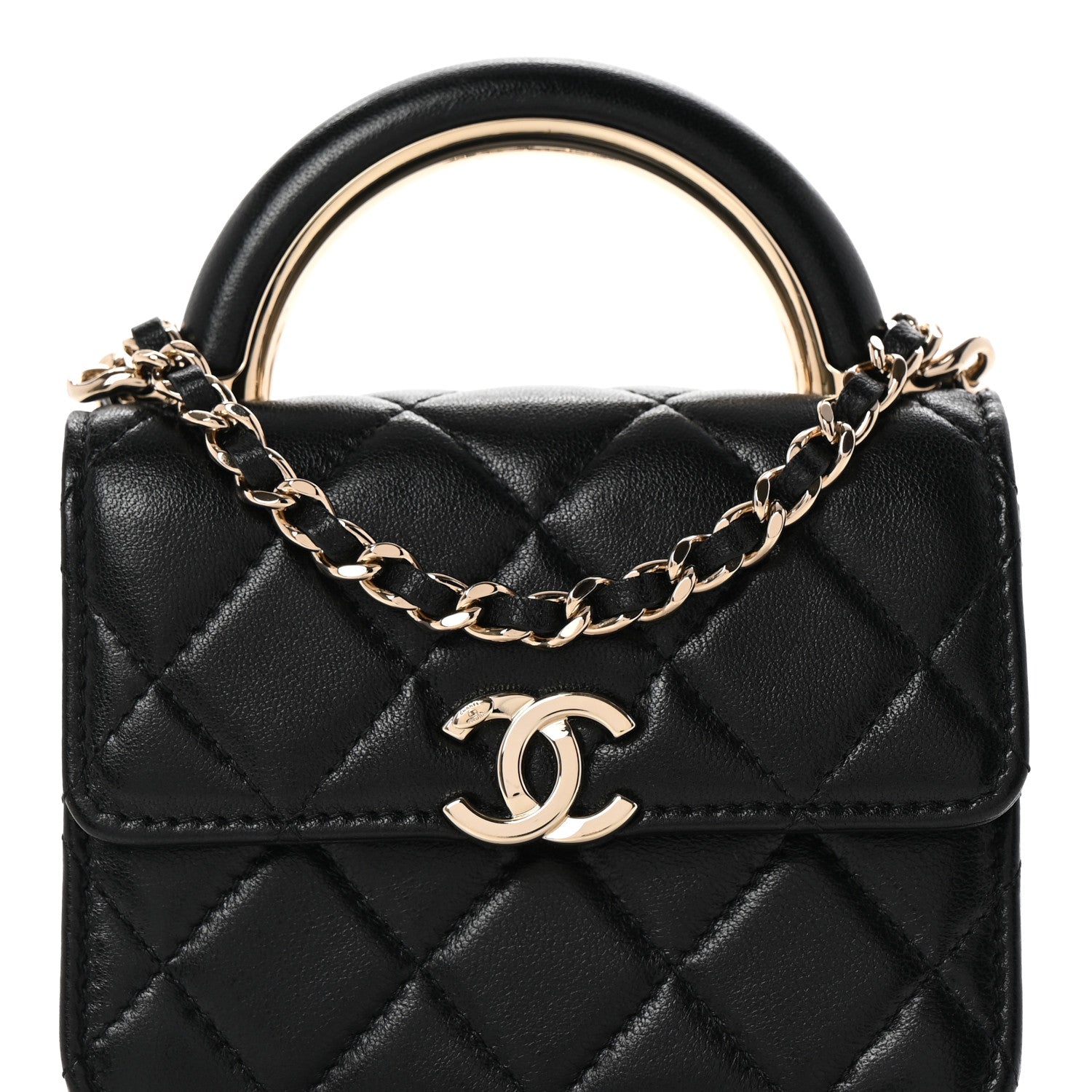 Chanel Lambskin Quilted Top Handle Flap Clutch With Chain Black 8 of 12
