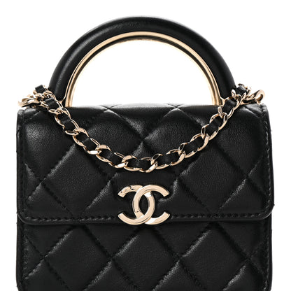 Chanel Lambskin Quilted Top Handle Flap Clutch With Chain Black 8 of 12