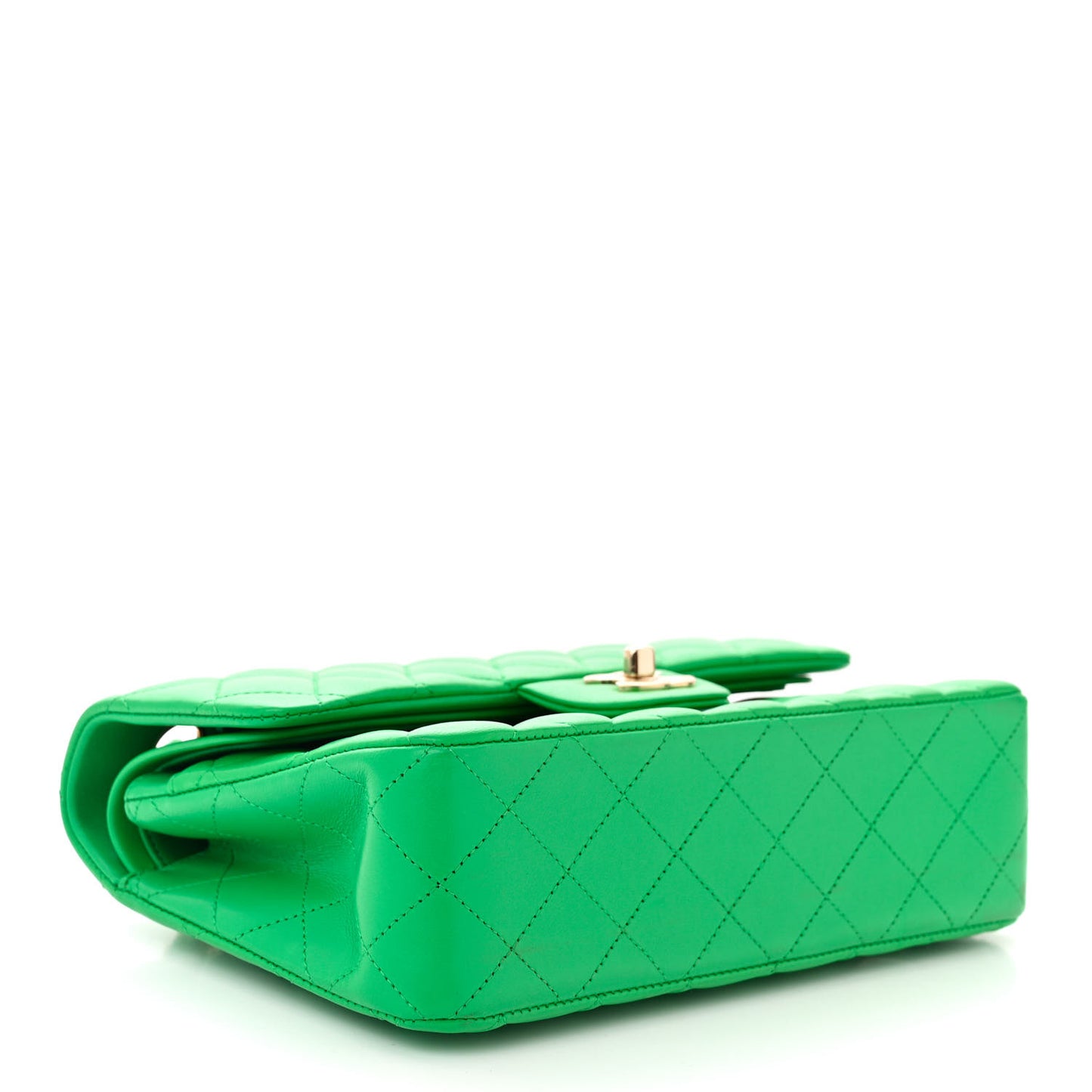 Lambskin Quilted Small Double Flap Green