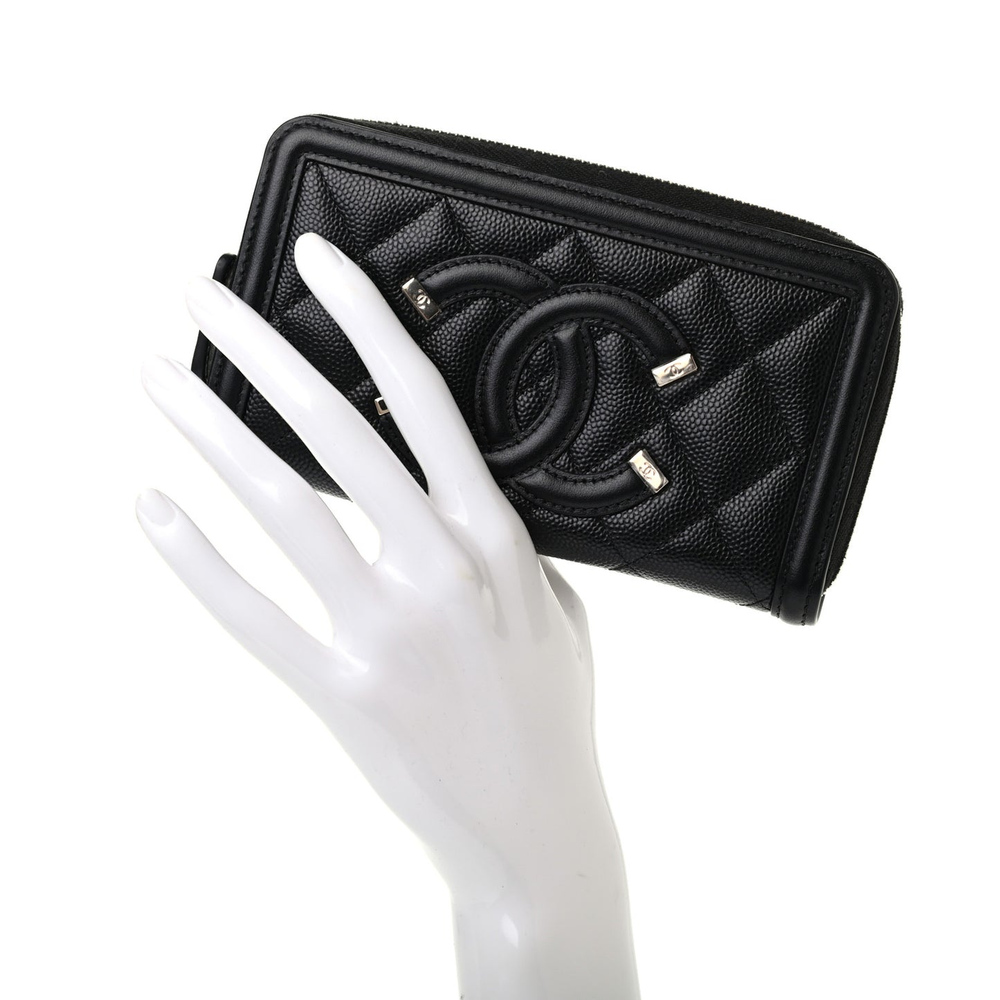 Caviar Quilted Medium Filigree Zip Around Wallet Black