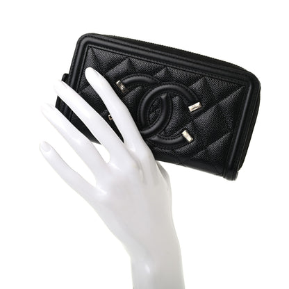 Chanel Caviar Quilted Medium Filigree Zip Around Wallet Black 2 of 9