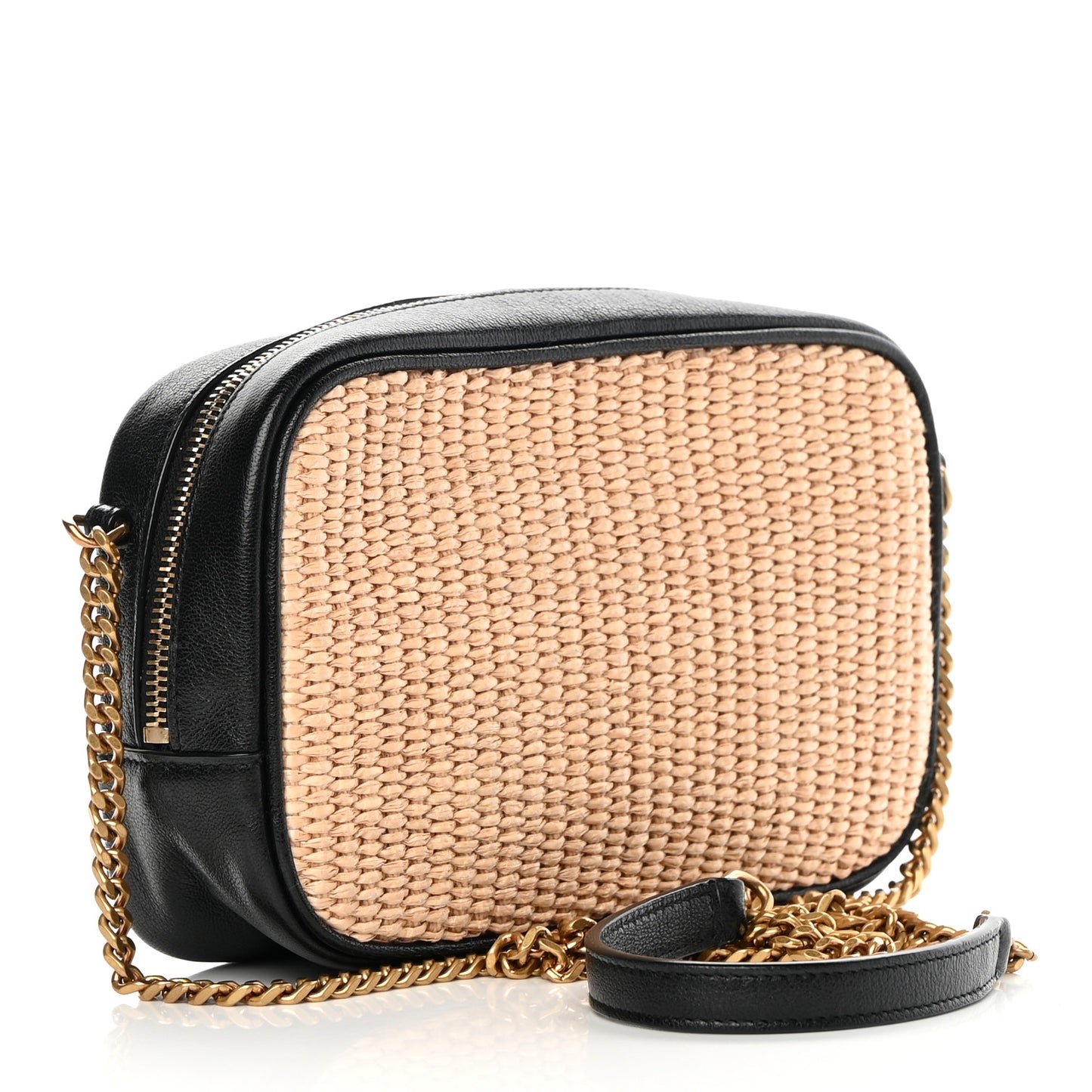 Raffia Canvas Monogram Mini Lou Camera Bag Beige Black
