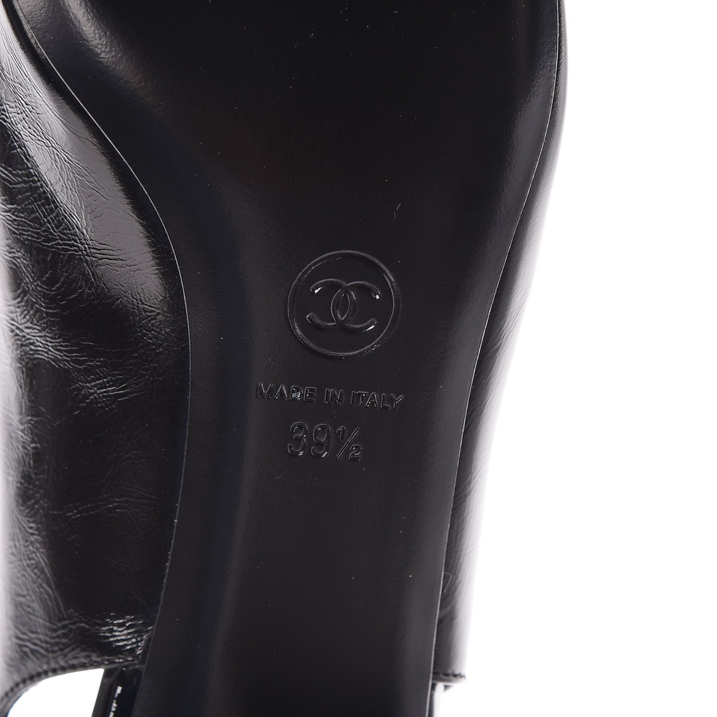 Crumpled Calfskin Patent Cap Slingback Pumps 39.5 Black