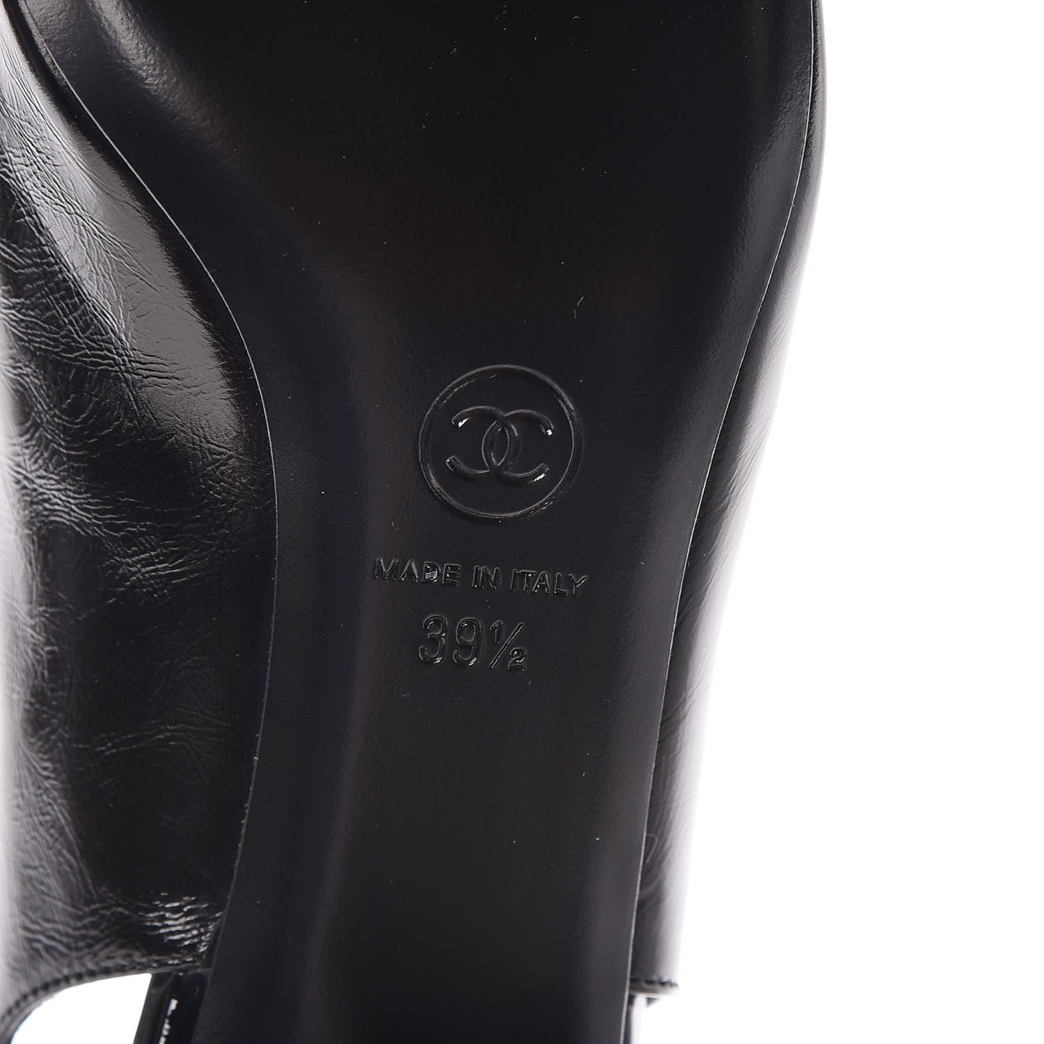 Chanel Crumpled Calfskin Patent Cap Slingback Pumps 39.5 Black 6 of 7