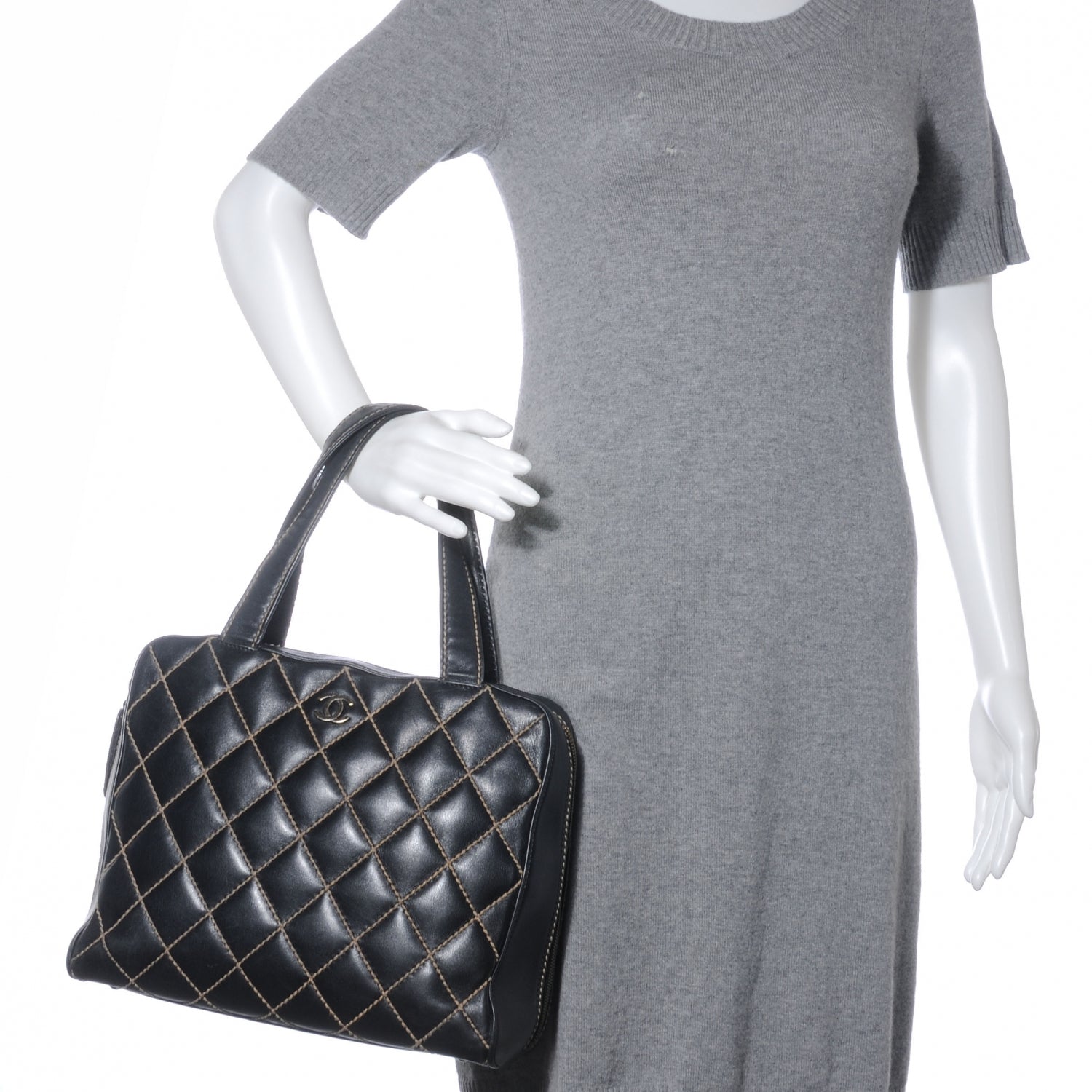 Chanel Leather Contrast Stitch Surpique Handbag Black 2 of 7