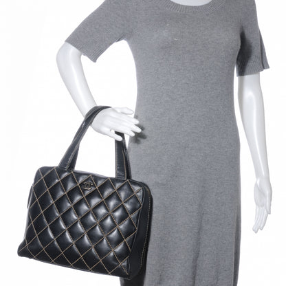 Chanel Leather Contrast Stitch Surpique Handbag Black 2 of 7