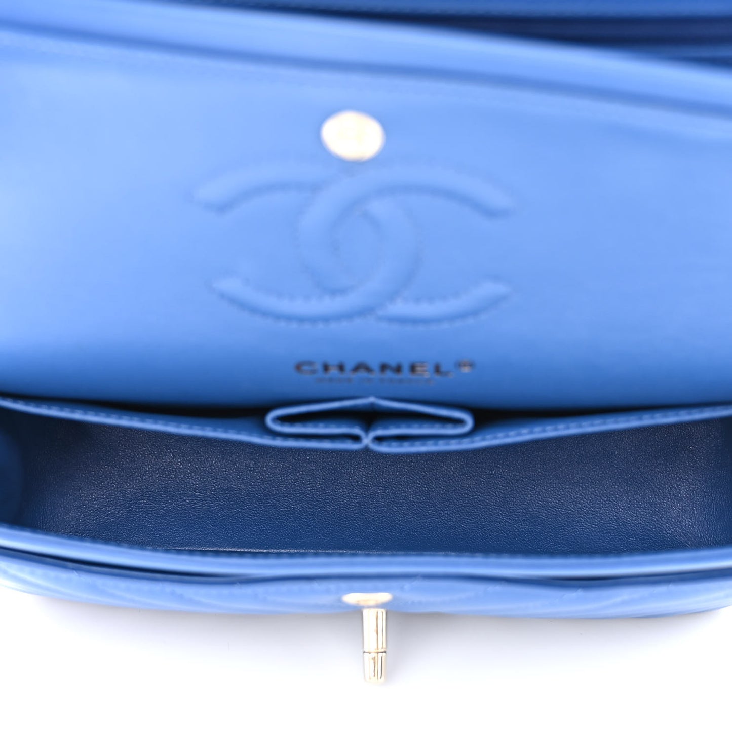 Lambskin Chevron Quilted Small Double Flap Blue
