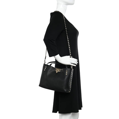 Valentino Garavani Grained Calfskin Small Rockstud Flip Lock Tote Black Rose Quartz 2 of 11