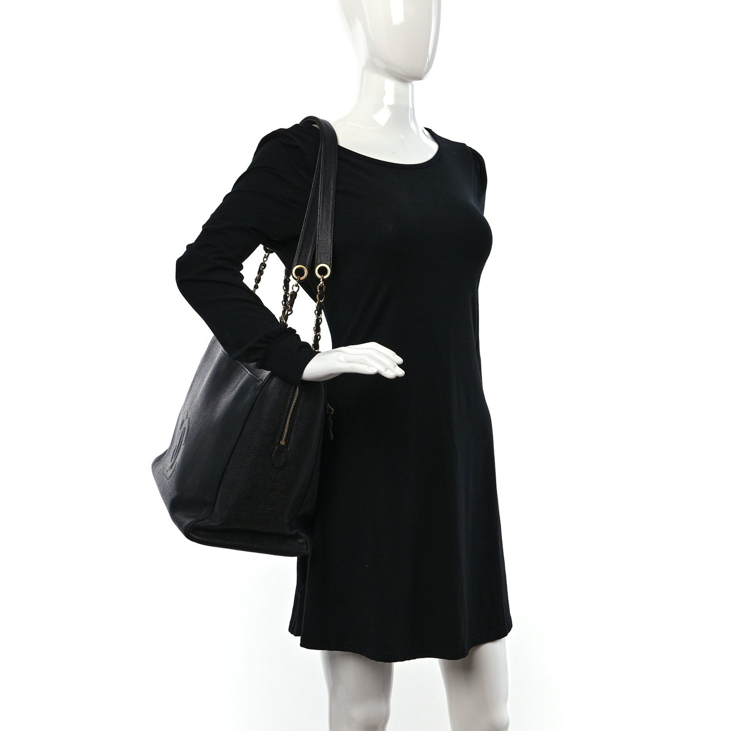 Caviar Large CC Shoulder Bag Black