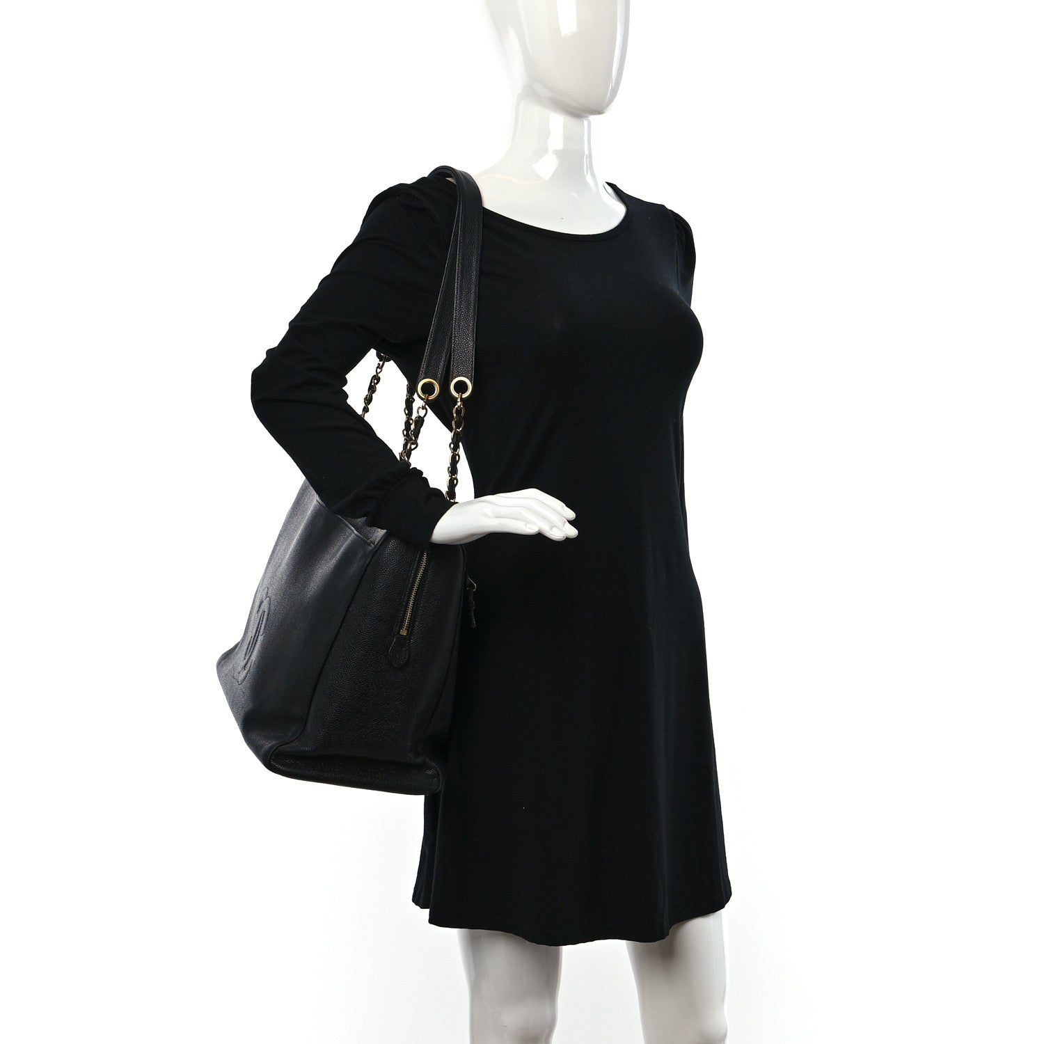 Chanel Caviar Large CC Shoulder Bag Black 2 of 9