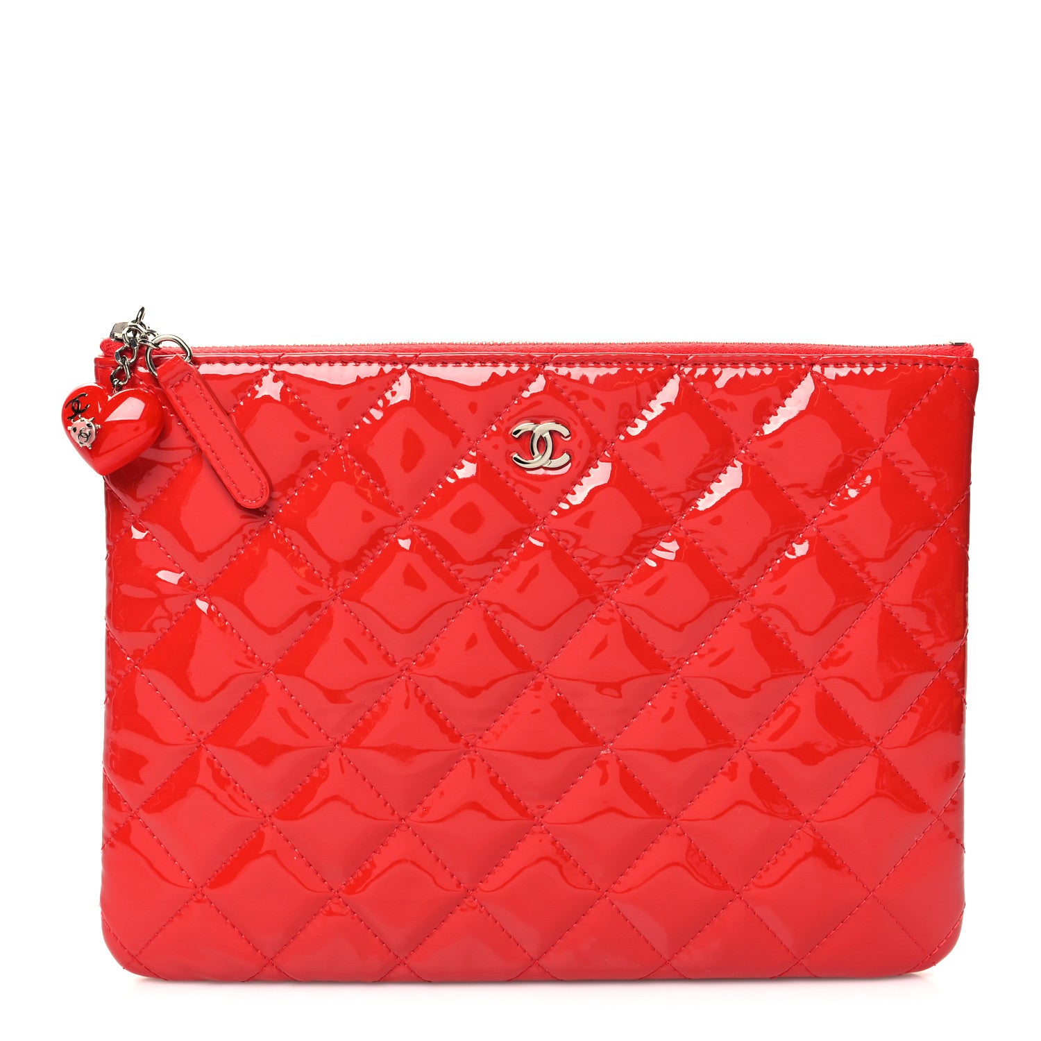 Chanel Patent Calfskin Quilted Valentine Hearts Medium O Cosmetic Case Red 1 of 10