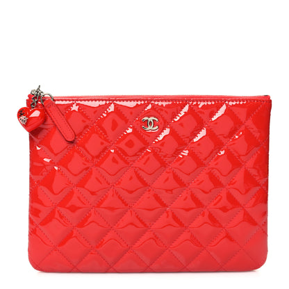 Chanel Patent Calfskin Quilted Valentine Hearts Medium O Cosmetic Case Red 1 of 10