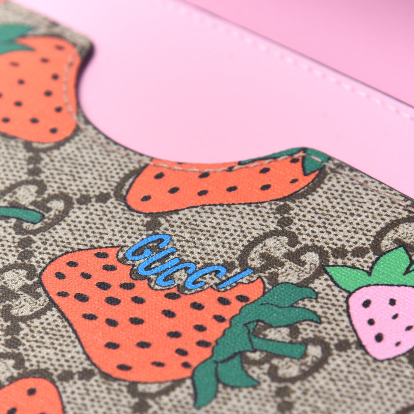 GG Supreme Monogram Strawberry Chain Wallet
