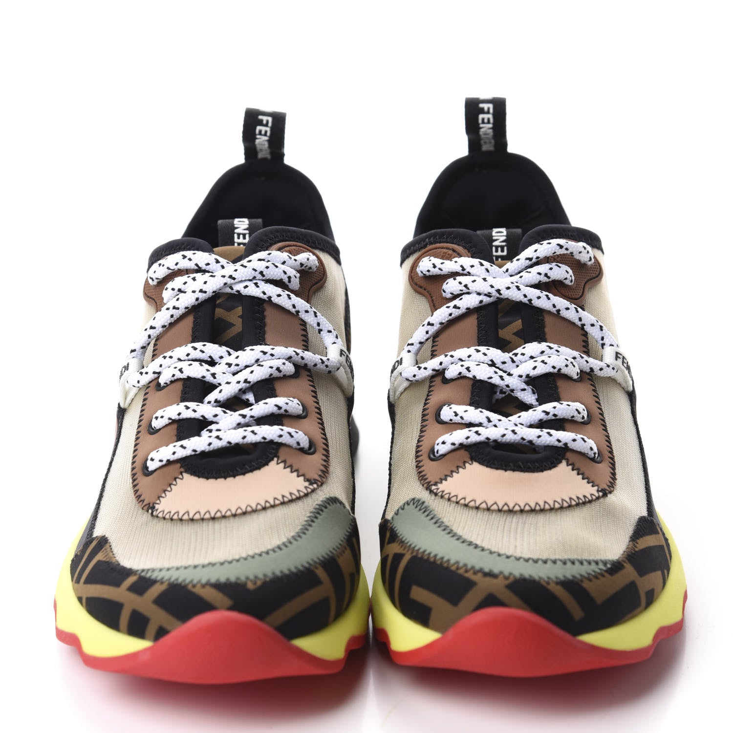 Fendi Technical Mesh Lycra FFreedom Patchwork Sneakers 37.5 Nude Tobacco Black 2 of 10