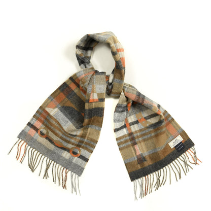 Hermes Cashmere HER-MES Tartan Muffler Camel Beige Orange Gris 1 of 3