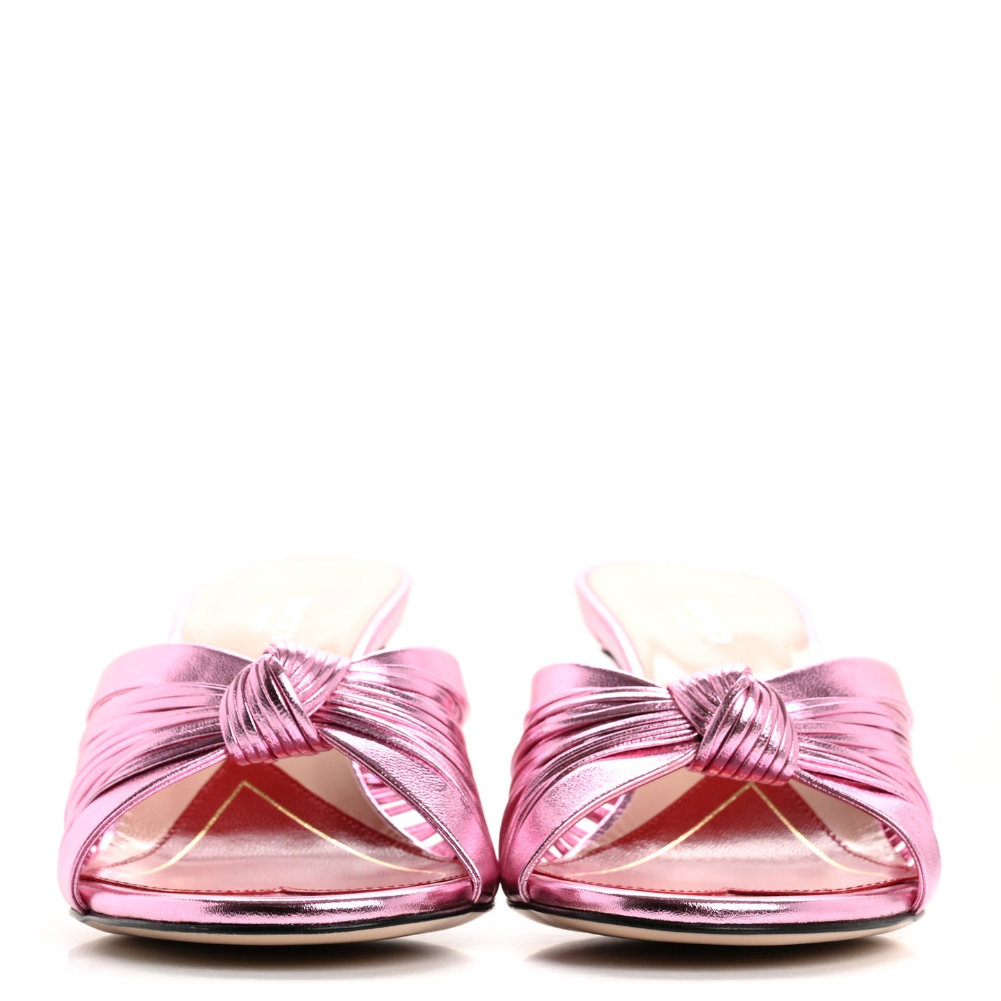 Metallic Nappa Crawford Knot Mid Heel Slide Sandals 37 Rosa