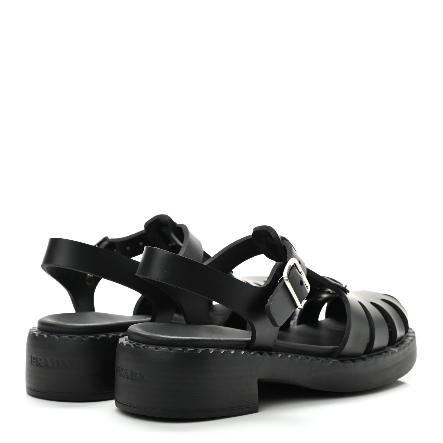 Prada Foam Rubber Metal Triangle Logo 50mm Cage Sandals 39 Black 4 of 8