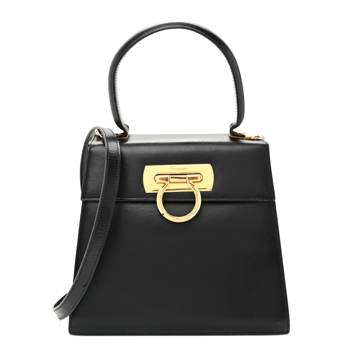 Hammered Calfskin Small Iconic Top Handle Bag Black Black