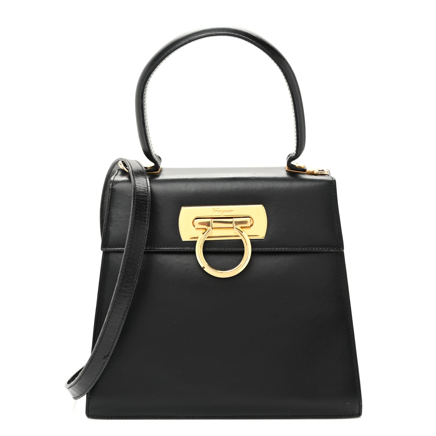 Salvatore Ferragamo Hammered Calfskin Small Iconic Top Handle Bag Black Black 1 of 11