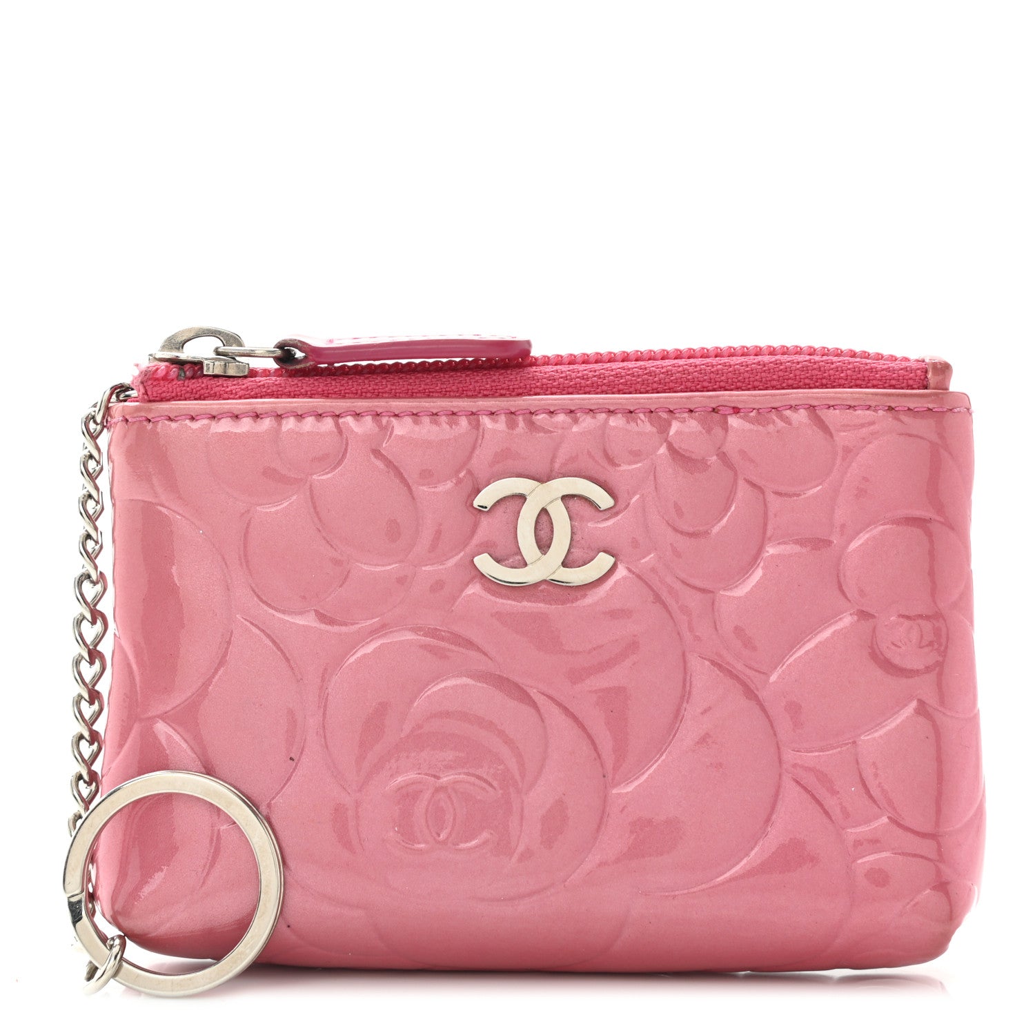Chanel Patent Camellia Embossed Key Holder Case Rose 1 of 10